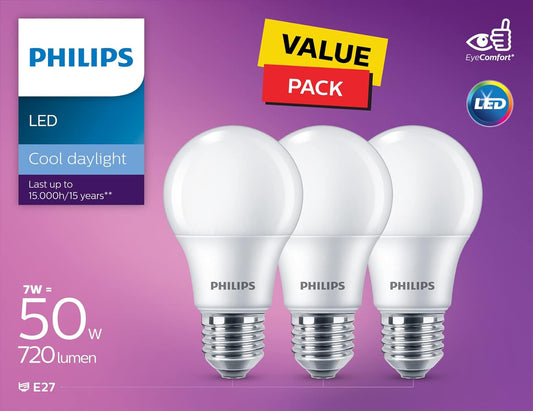 Philips LED Light Frosted Bulb  7W Equivalent Pack 3 PCs