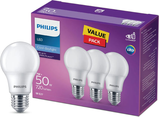 Philips LED Light Frosted Bulb  7W Equivalent Pack 3 PCs
